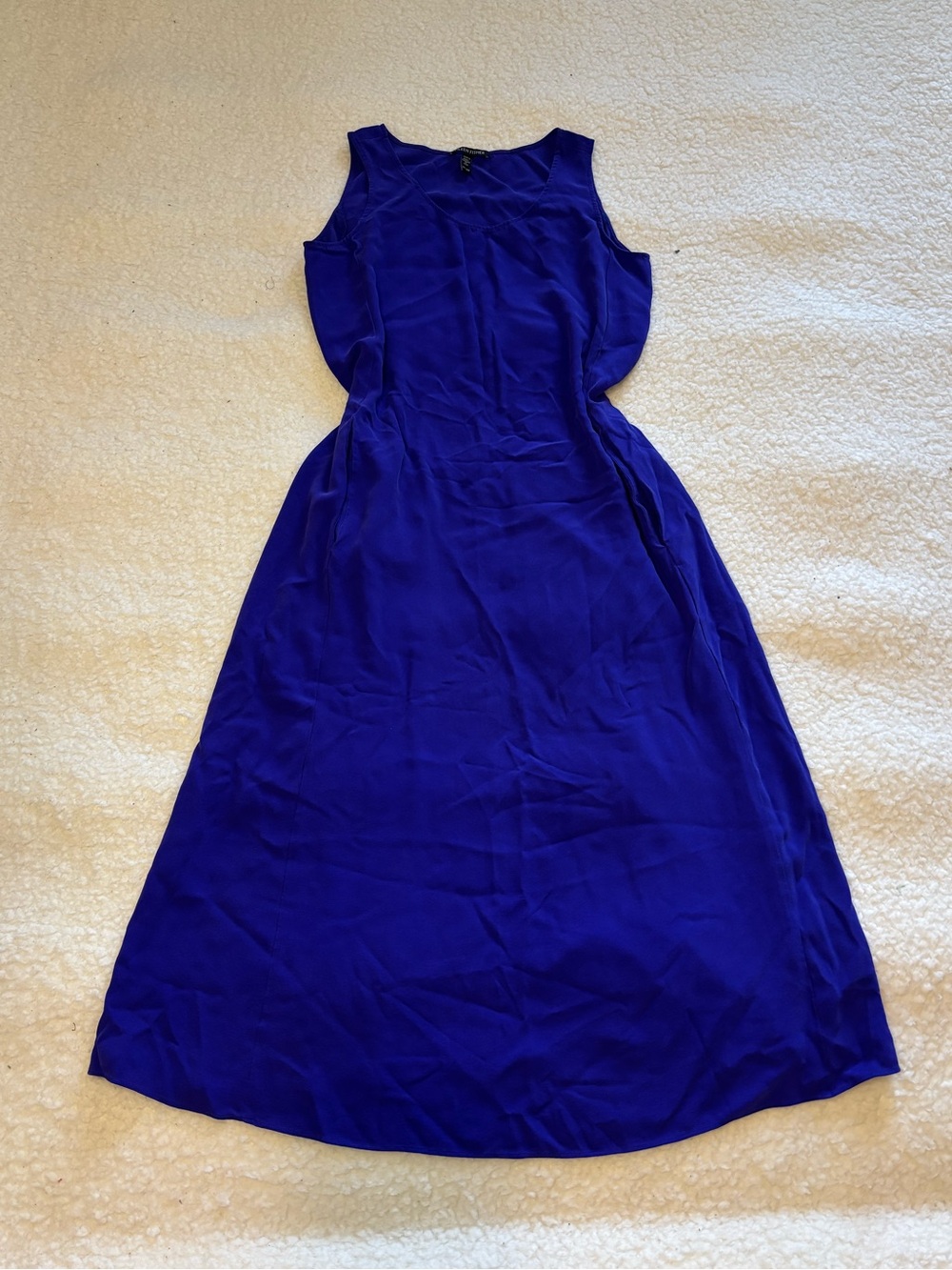 Eileen Fisher Women Blue Silk Georgette Crepe Scoop Neck Dress